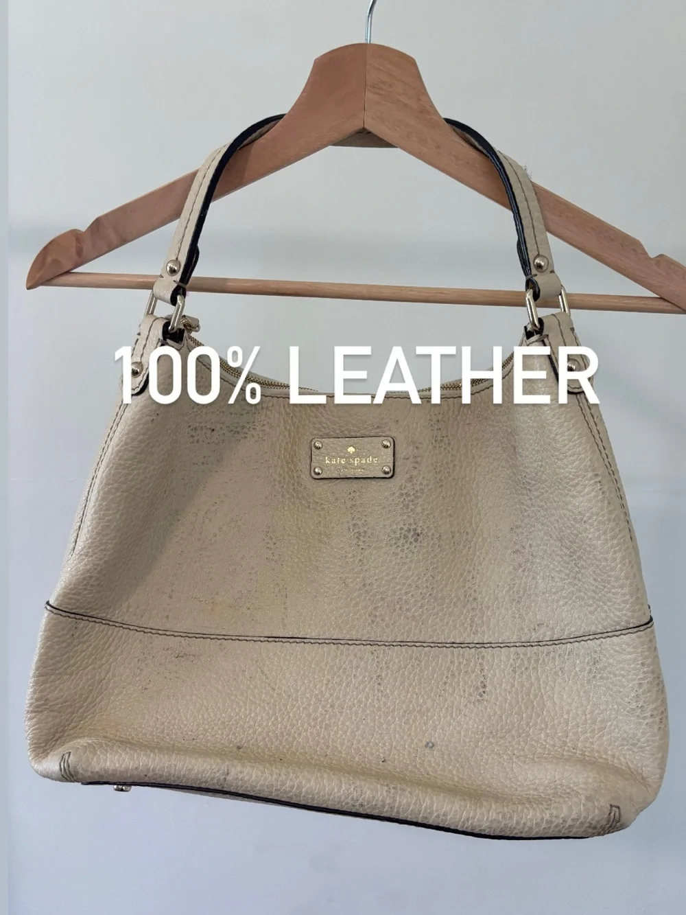 kate spade Beige Leather Shoulder Bag with Gold Hardware